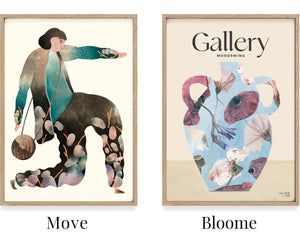 Unikke plakater til en anderledes gallerivæg Plakat med kvinde og en plakat med vase. Test og naturlige farver. Nordisk indretning 