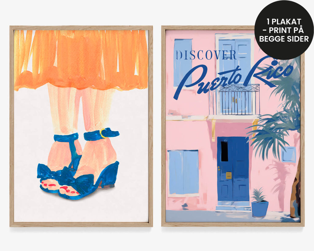 En plakat med kvinde der danser salsa. En farverig kunstplakat fra Puerto Rico. Pasteller til din bolig og til din personlige indretning.