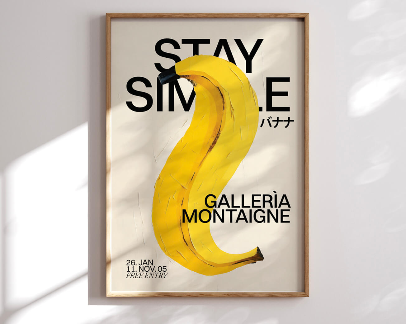 Enkel og grafisk Andy Warhol plakat. Museumsplakt med enkel grafik og en banan.