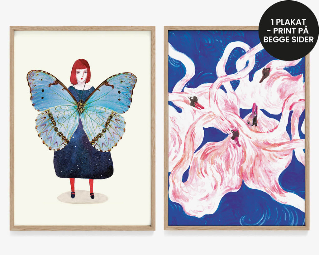 Plakat med kvinde. Abstrakt kunstplakat med svaner. Monet plakat og illustration med kvinde. Pasteller til boligen.