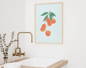 køkken plakat med appelsiner på. Plakat med morgenbord til køkken.