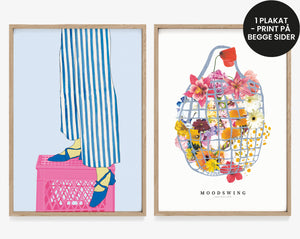 Plakat med print på begge sider af papiret. Plakat med mælkekasse. Plakat med blomster. Moodswing Postershop